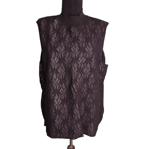 Norton McNaughton Size 1X Sweater Knit Top Black Lace Front Sleeveless - Picture 1 of 7